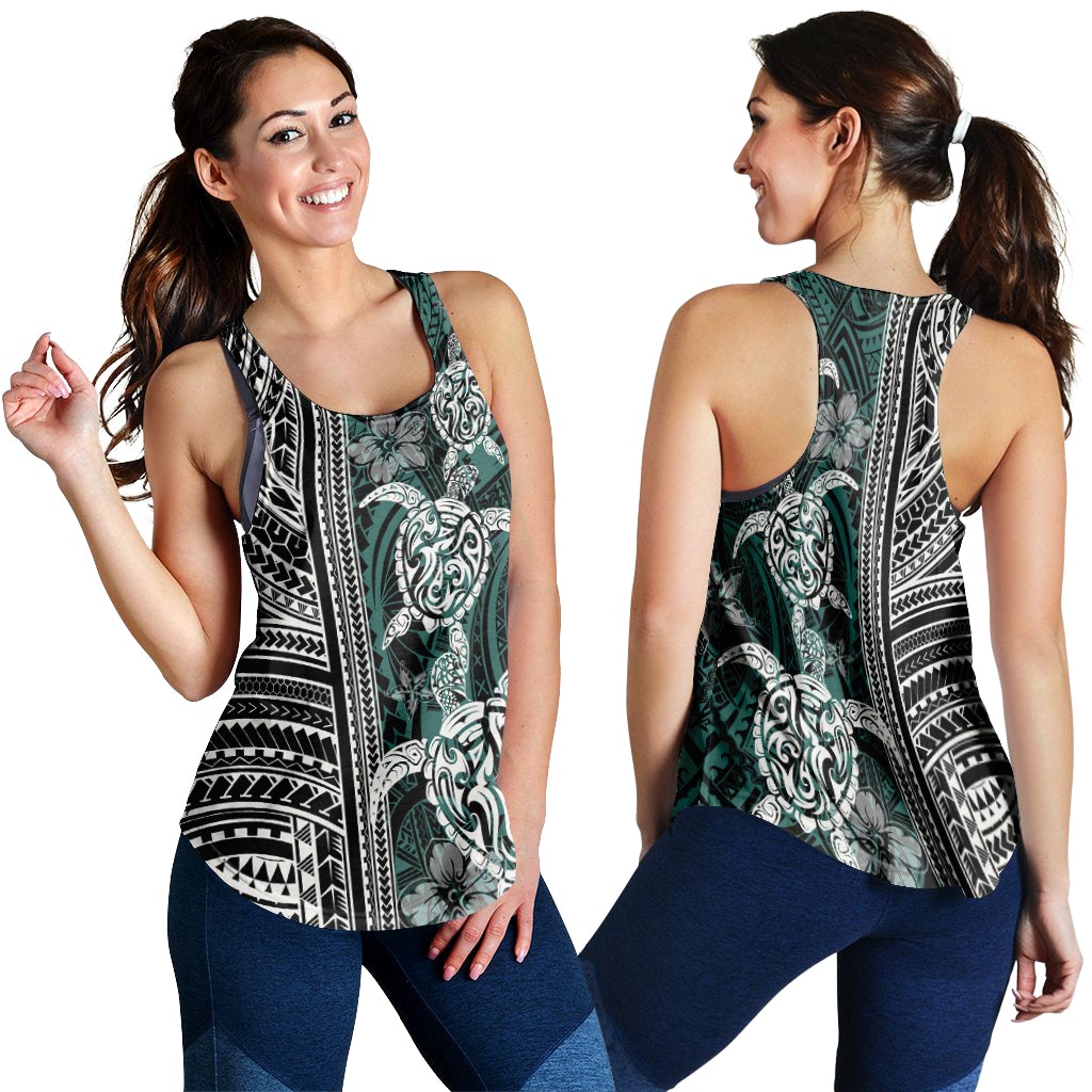 Polynesian Women's Racerback Tank Turtle With Ethnic Motives and Floral Elements LT20 - Wonder Print Shop