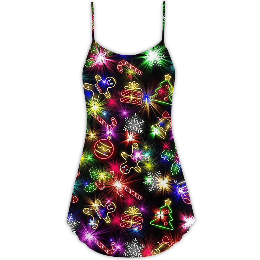 christmas-with-tree-and-gift-cookies-gingerbread-man-neon-style-cami-dress