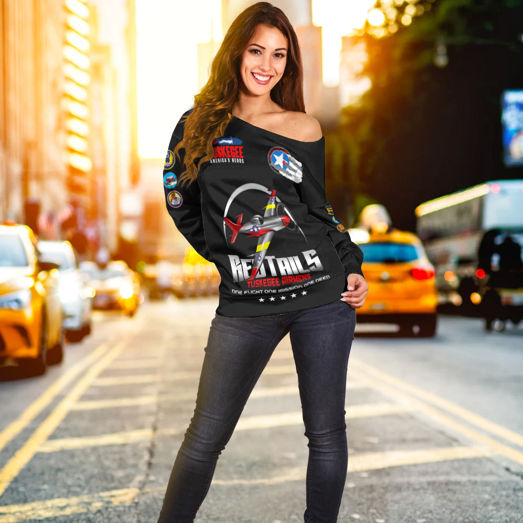 Tuskegee Airmens Red Tails African American Heros Women Off Shoulder Sweater - LT2 - Wonder Print Shop