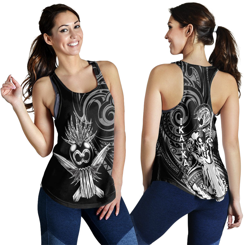 Women's black tank top with tribal owl graphic, sleeveless racer back
