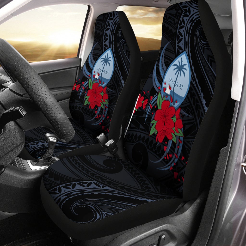 Guam Car Seat Covers Polynesian Flowers Version Black LT13 - Wonder Print Shop