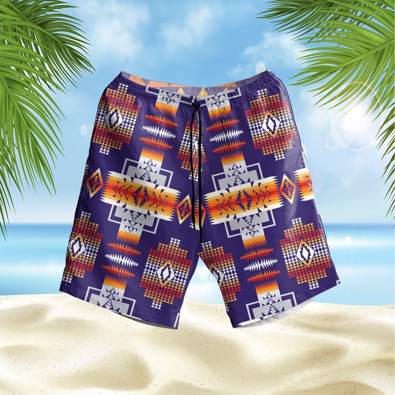 native-american-purple-pattern-hawaiian-shorts