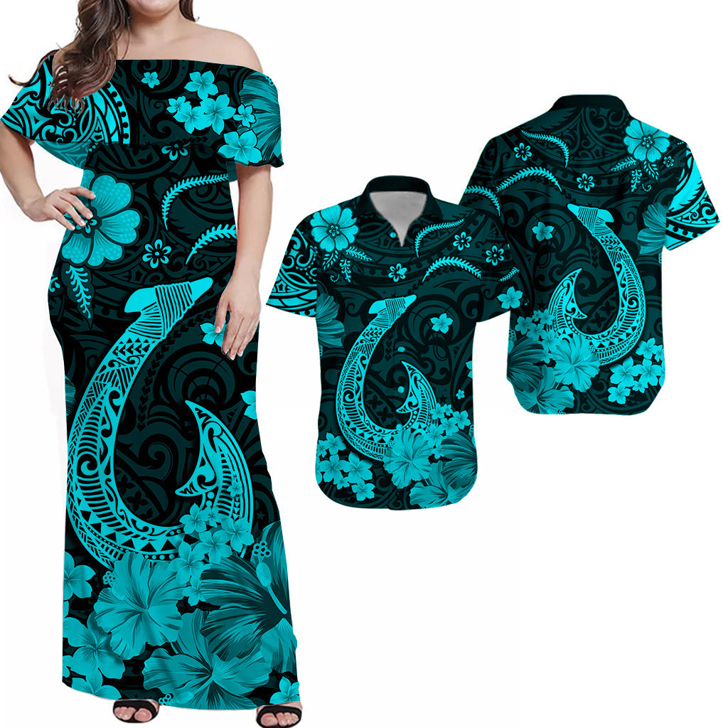 Hawaii Matching Hawaiian Shirt And Dress Polynesia Turquoise Fish Hook LT13 - Wonder Print Shop