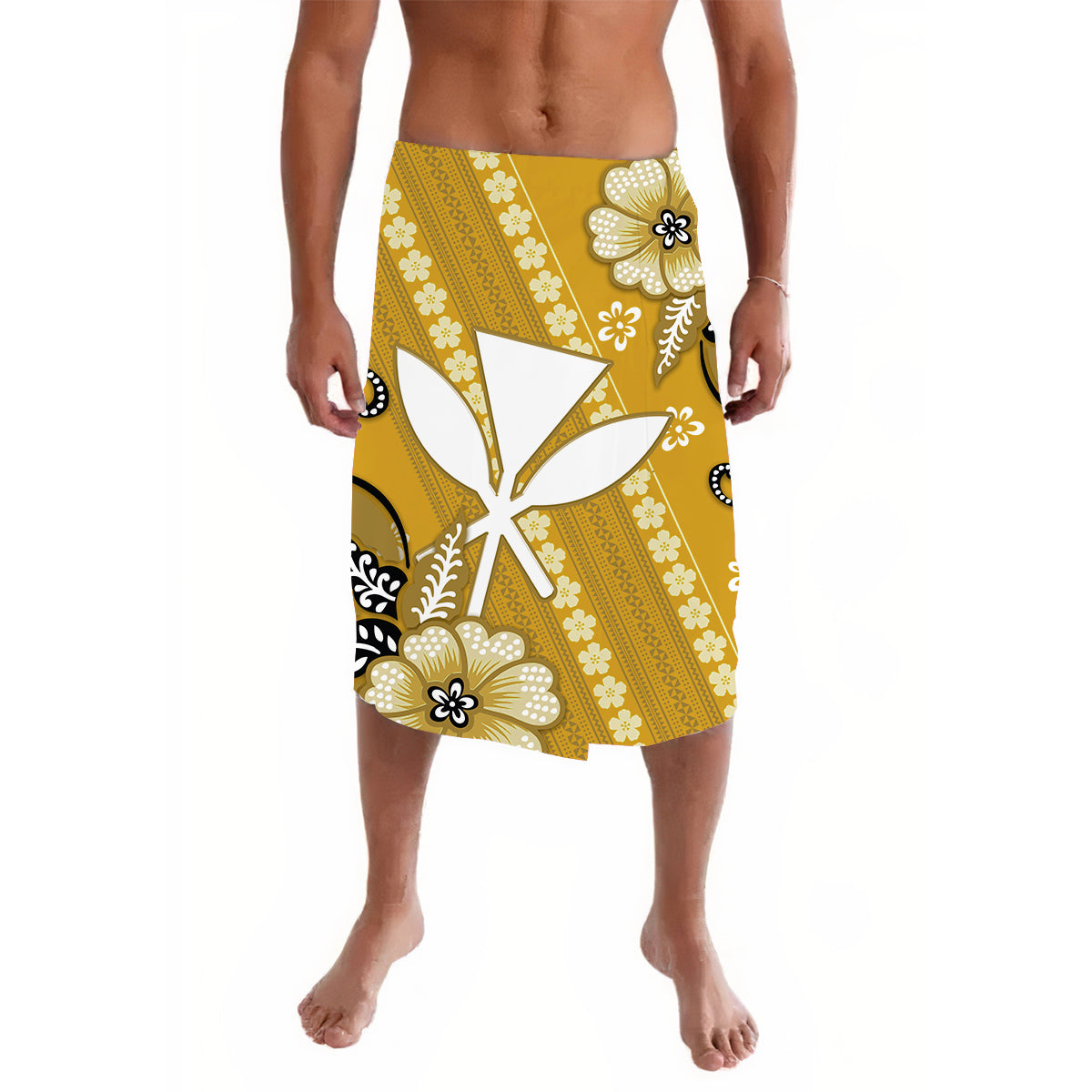 Hawaii Lavalava Kakau Tribal Gold Batik Floral LT13 - Wonder Print Shop