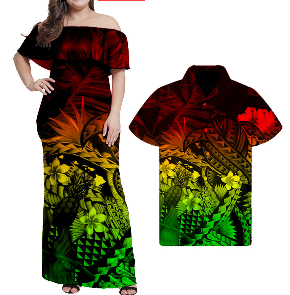 Polynesian Hawaiian With Turrtle Matching Hawaiian Shirt And Dress No.4 LT6 - Wonder Print Shop