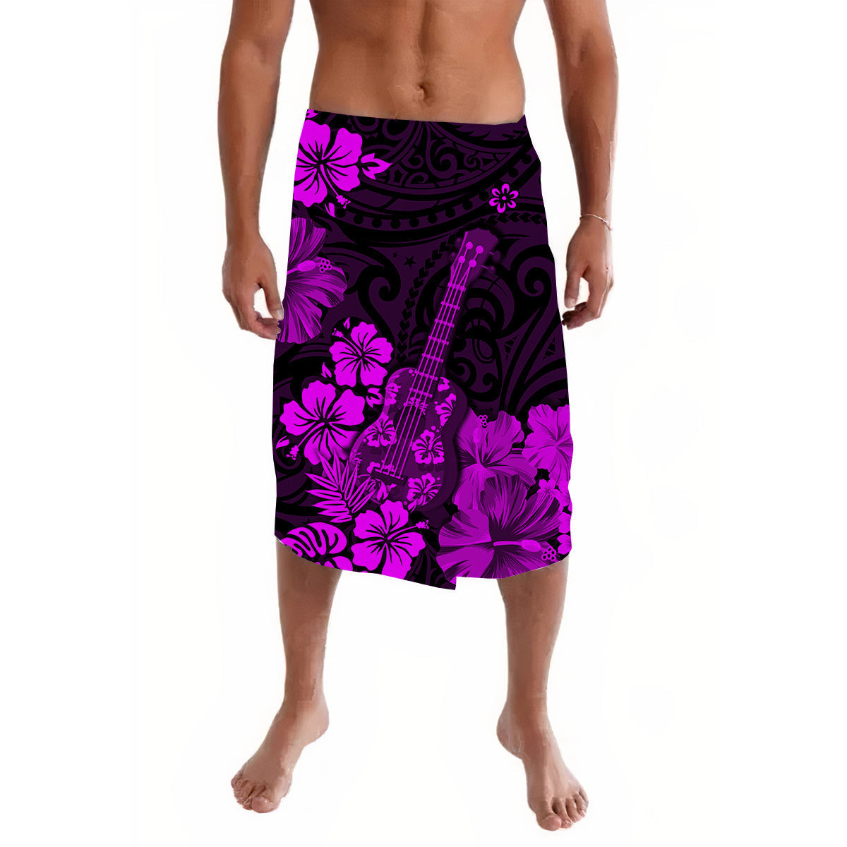 Hawaii Lavalava Polynesia Purple Ukulele Flowers LT13 - Wonder Print Shop