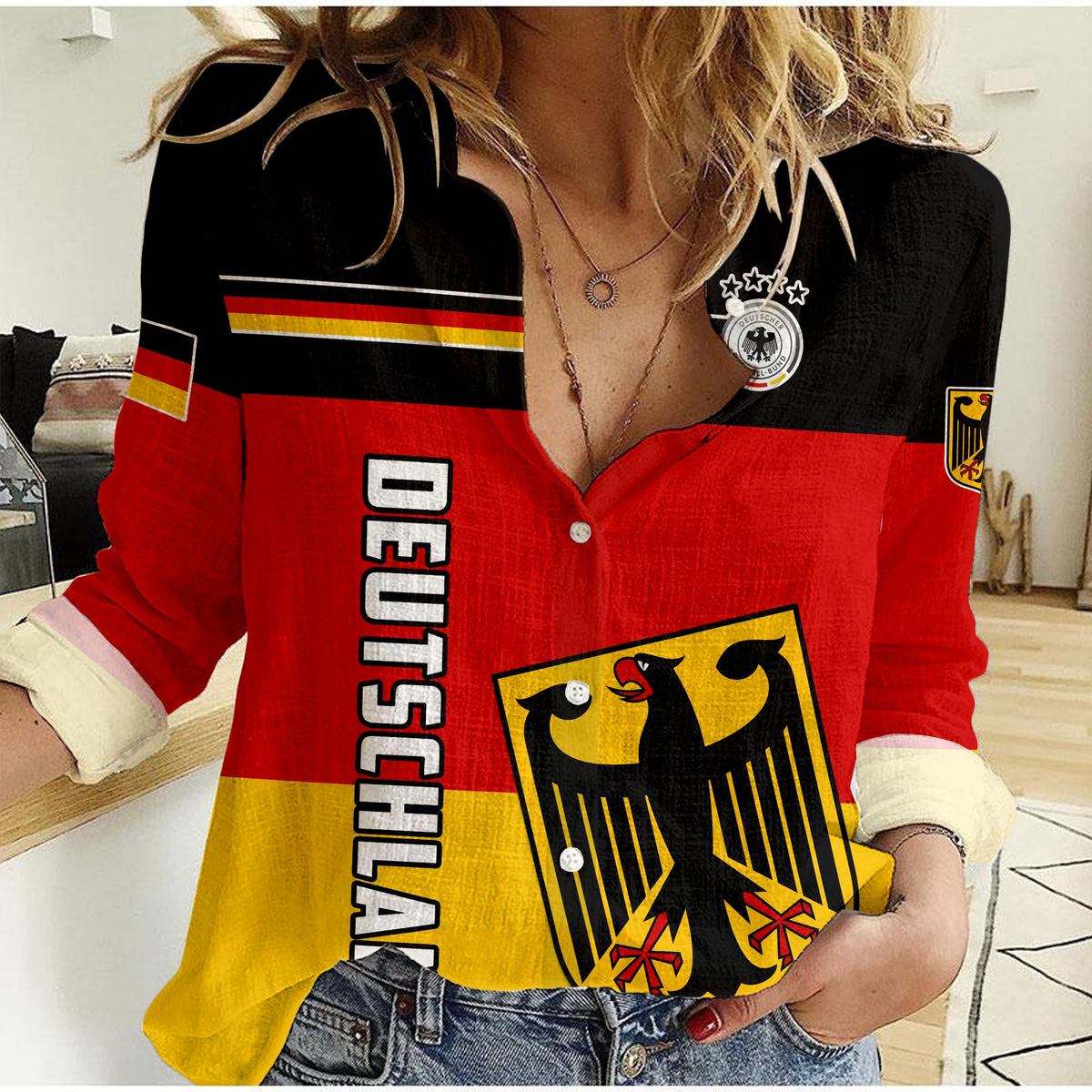 Germany Football Women Casual Shirt Deutschland Sporty Style LT13 - Wonder Print Shop