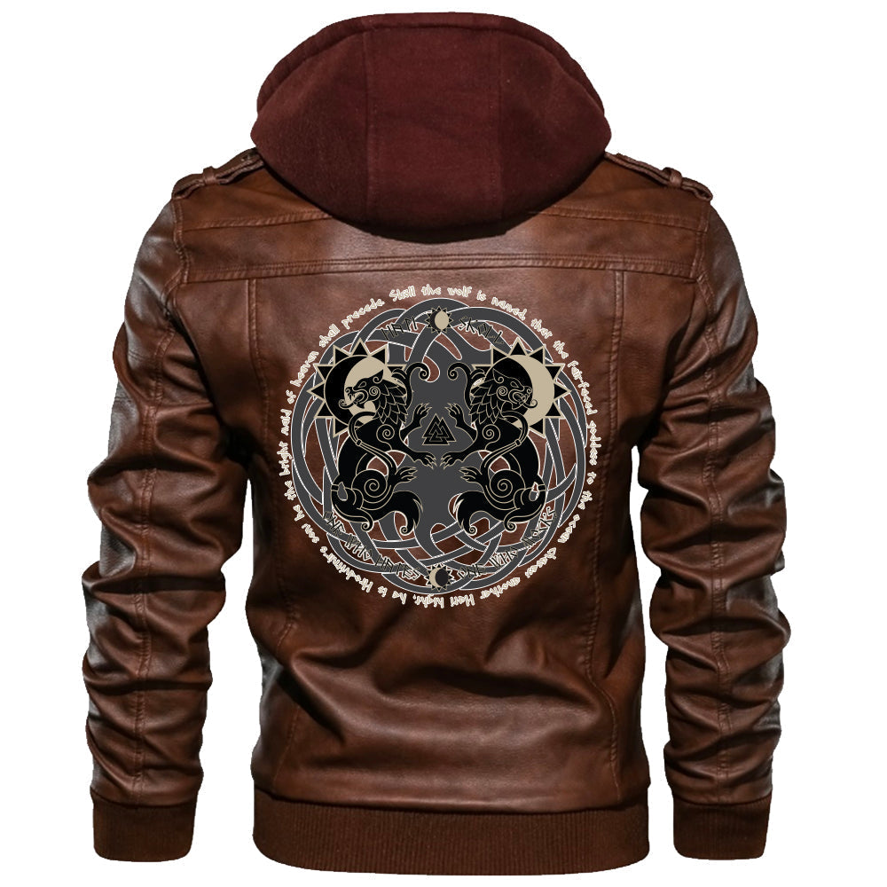 Viking Valknut Zipper Leather Jacket - Moon Wolf RLT12 - Wonder Print Shop