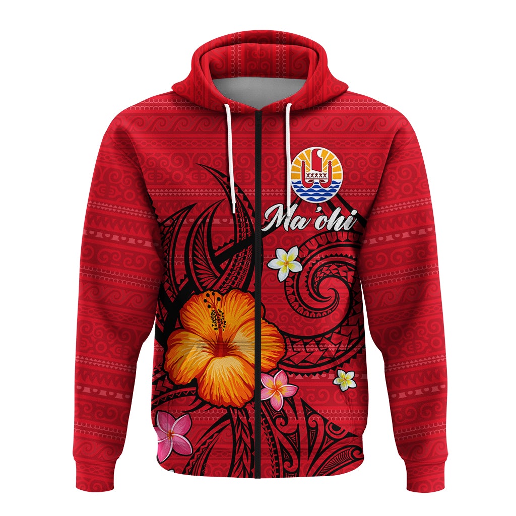 Custom Tahiti Maohi Zip Hoodie Hibiscus With Tribal LT12 - Wonder Print Shop