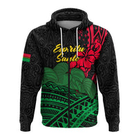 Custom Vanuatu Espiritu Santo Zip Hoodie Kava With Hibiscus LT12 - Wonder Print Shop