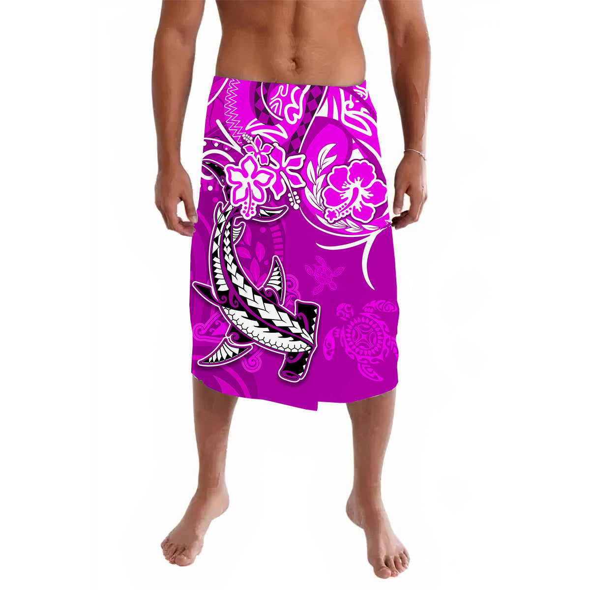 Custom Personalised Hawaii Lavalava Polynesia Pink Sea Turtle Honu and Hammerhead Shark LT13 - Wonder Print Shop
