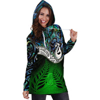 New Zealand Maori Hoodie Dress Manaia Paua Shell Glitter Green LT4 - Wonder Print Shop