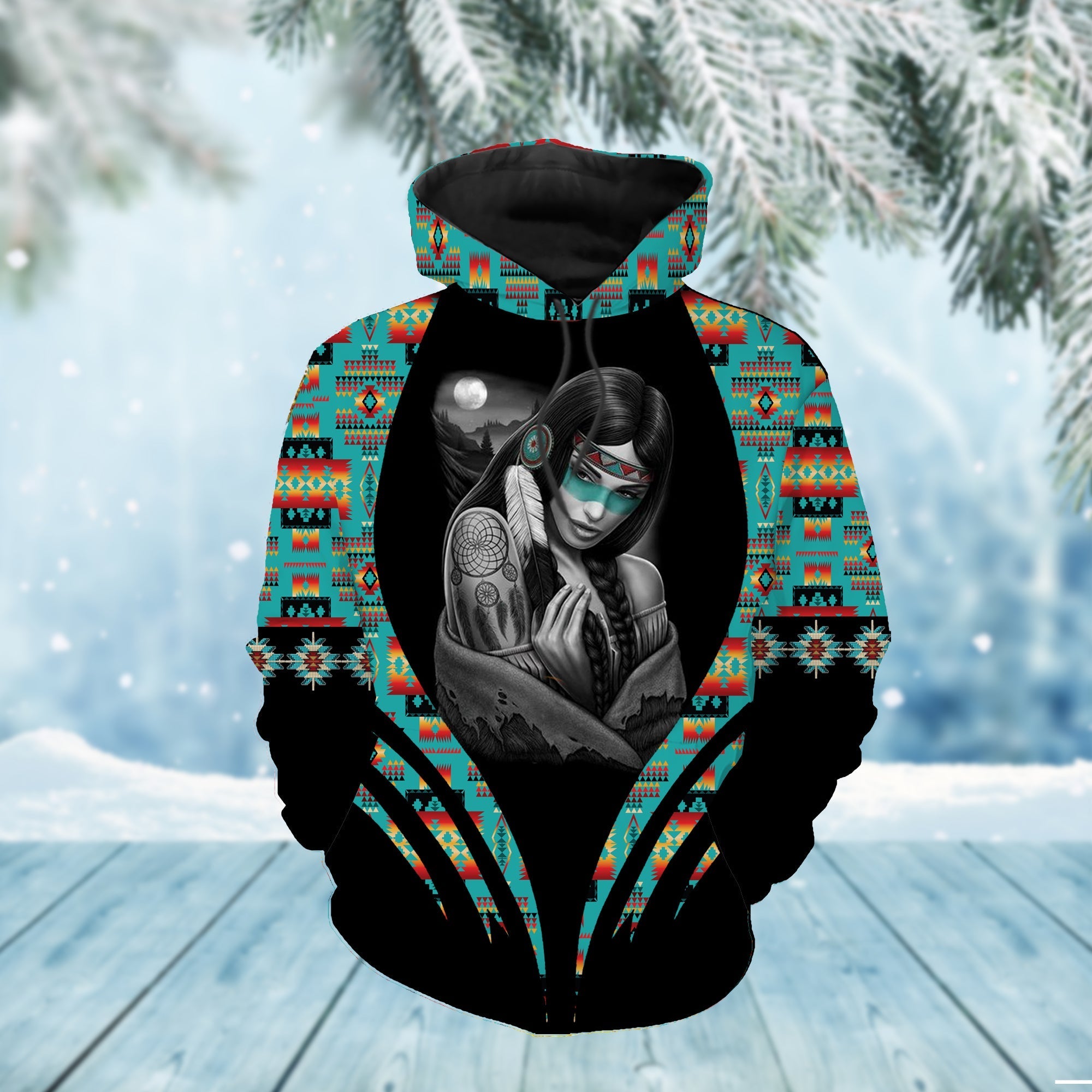 Native Girl Tribes Pattern Native American Hoodie LT10 - Wonder Print Shop