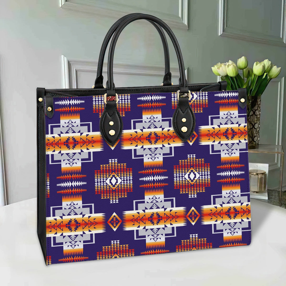 native-american-purple-pattern-leather-bag