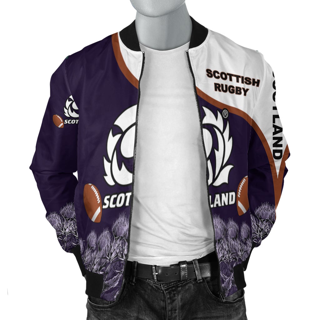 Scotland Rugby Union Bomber Jacket Thistle Flower Purple Original LT20 - Wonder Print Shop