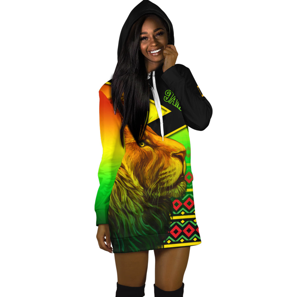 Jamaica Lion Hoodie Dress Jamaican Pattern Version Reggae Colors LT13 - Wonder Print Shop