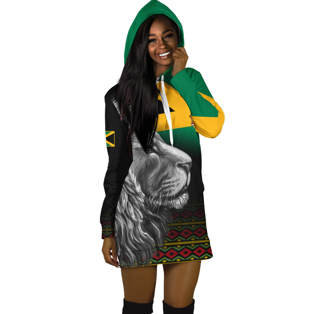 Jamaica Lion Hoodie Dress Jamaican Pattern Version Black LT13 - Wonder Print Shop