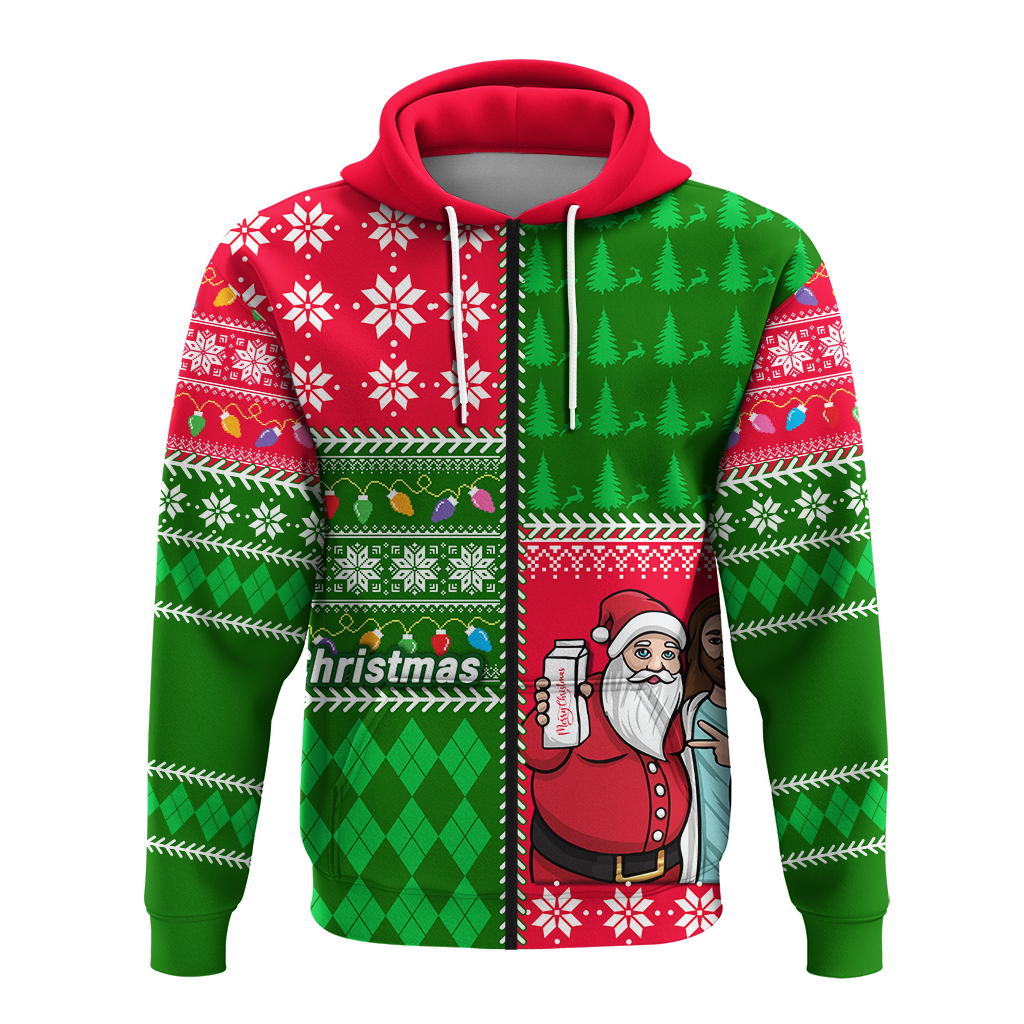 Santa With Jesus Christmas 2022 Ugly Style Hoodie - LT12 - Wonder Print Shop