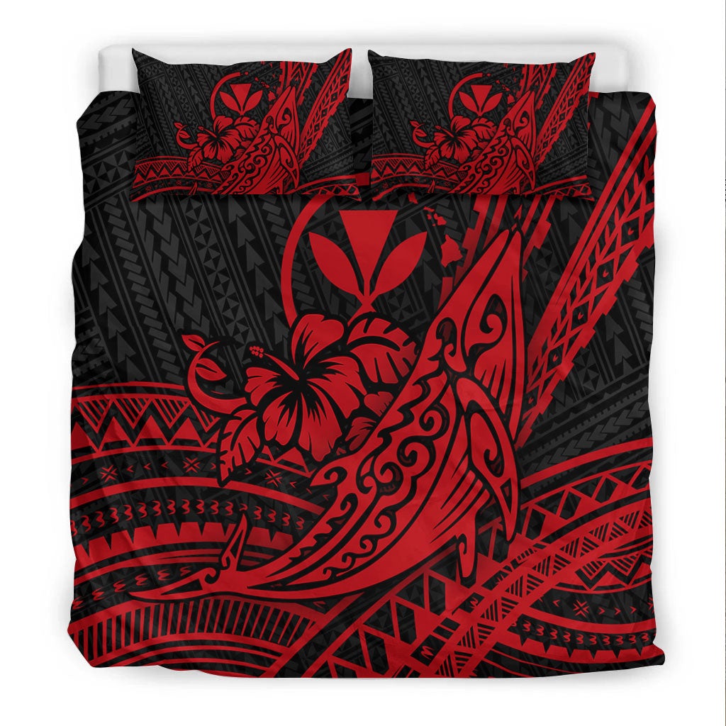Hawaii Humpback Whale With Hibiscus Tribal Red Bedding Set LT12 - Wonder Print Shop