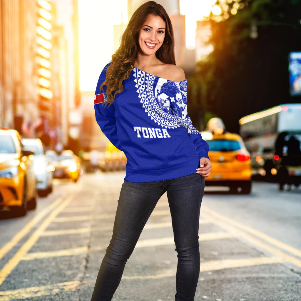 Tonga Women Off Shoulder Sweater Tongan Blue Turtle LT12 - Wonder Print Shop