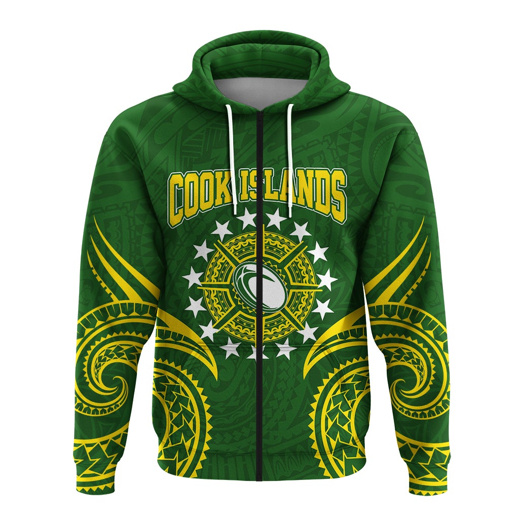 Cook Islands Rugby Zip Up Hoodie Tribal Pattern LT12 - Wonder Print Shop
