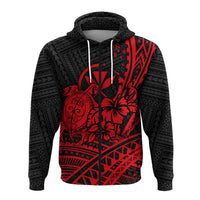 Kids pullover hoodie with dark gray geometric texture and red hibiscus turtle design