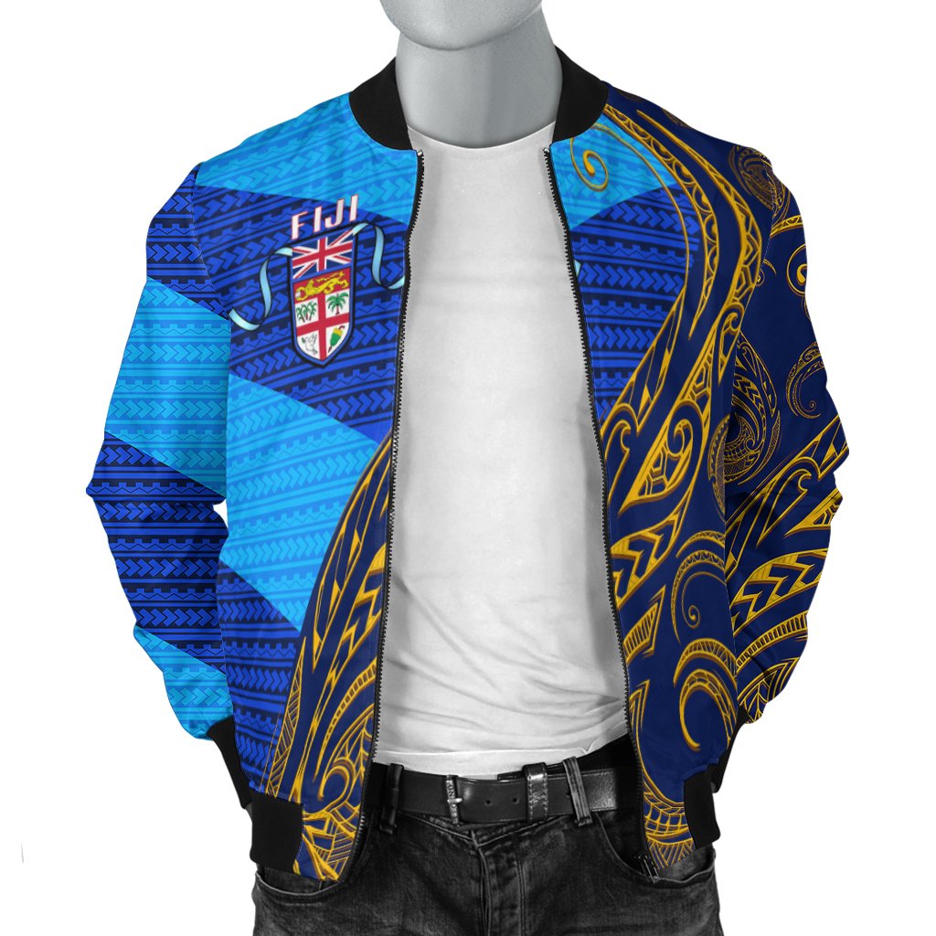 Fiji Bomber Jacket - Flag's Color With Gold Polynesian Pattern LT20 - Wonder Print Shop