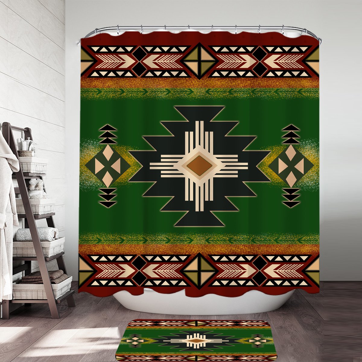 green-tribe-pattern-native-american-design-shower-curtain