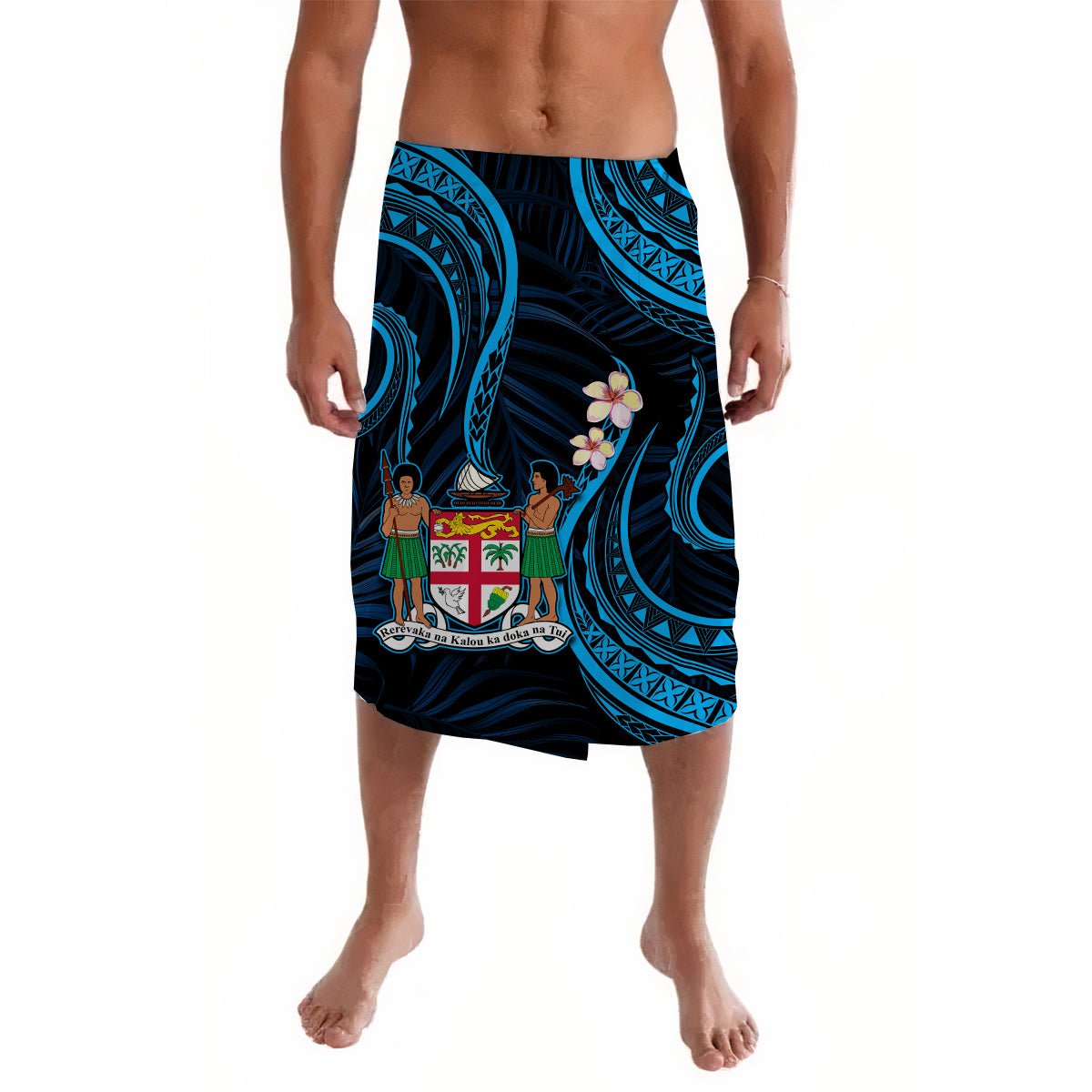 Fiji Coat of Arms Lavalava Polynesian Mix Blue Coconut Pattern LT13 - Wonder Print Shop