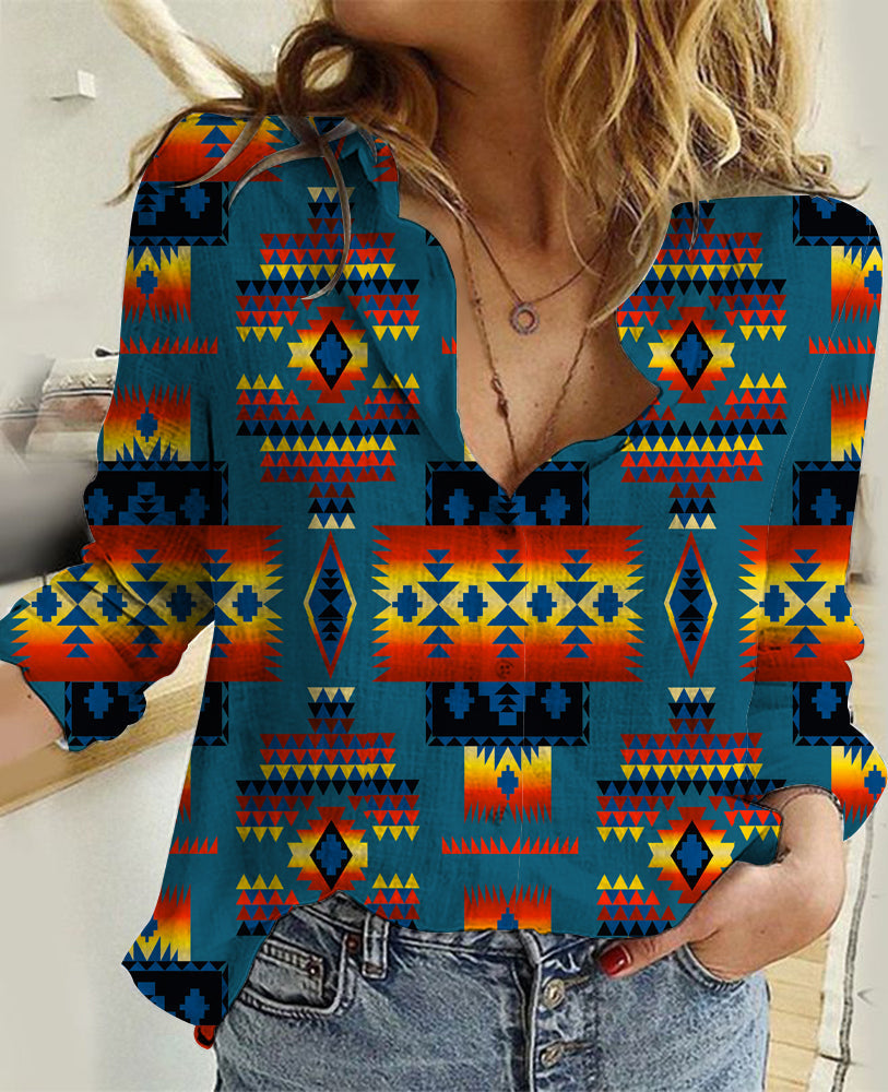 Blue Native Tribes Pattern Native American Linen Shirts LT10 - Wonder Print Shop