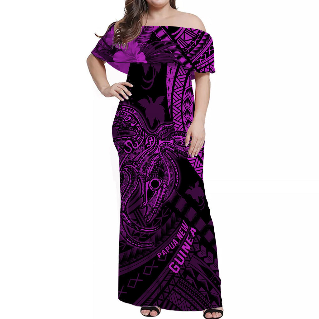 custom-personalised-papua-new-guinea-off-shoulder-long-dress-raggiana-birds-of-paradise-purple