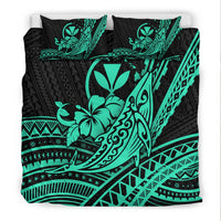 Hawaii Humpback Whale With Hibiscus Tribal Turquoise Bedding Set LT12 - Wonder Print Shop