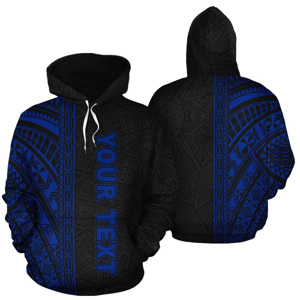 Custom Polynesian Hoodie - Black Blue Poly Line - Wonder Print Shop