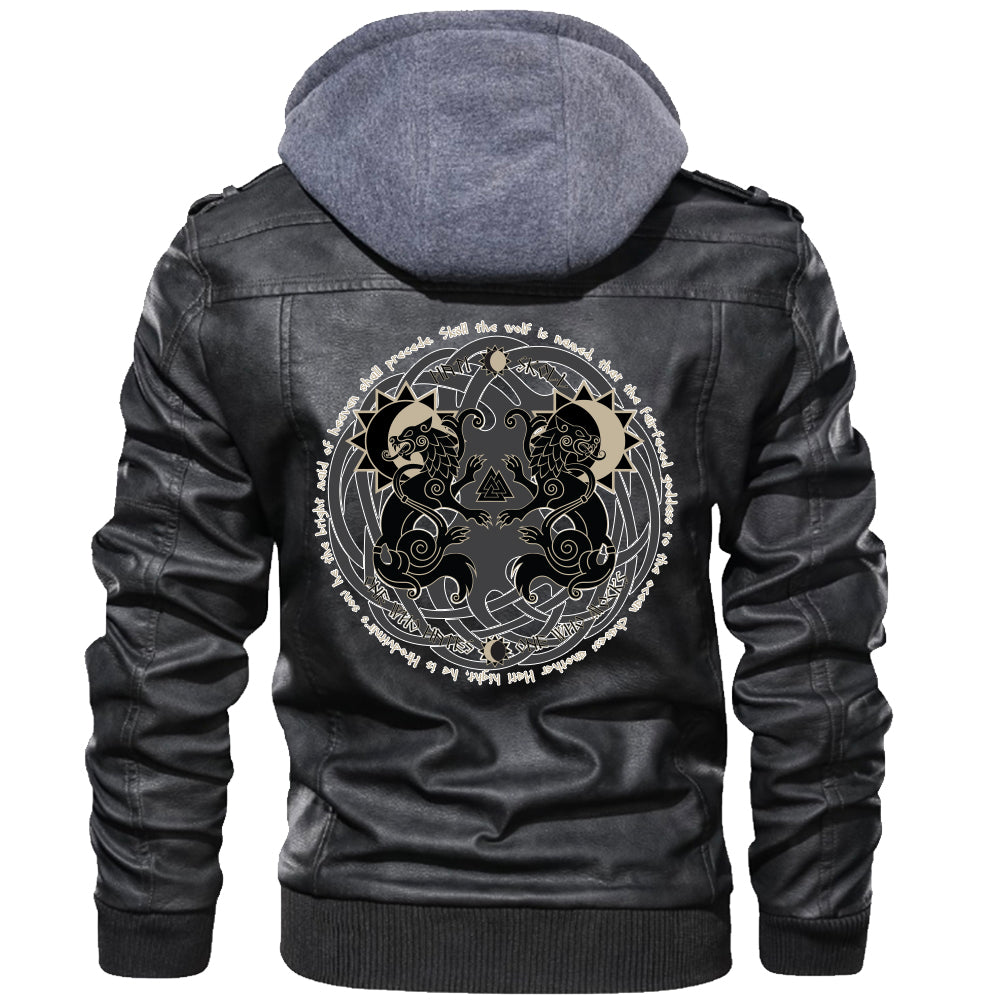 Viking Valknut Zipper Leather Jacket - Moon Wolf RLT12 - Wonder Print Shop