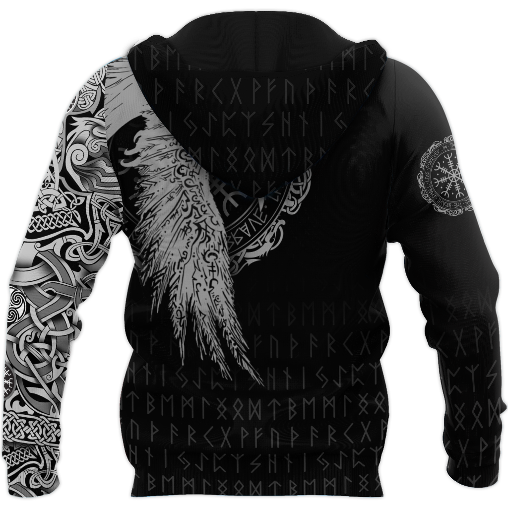 Viking Clothing Viking Raven Tattoo Hoodie RLT12 - Wonder Print Shop