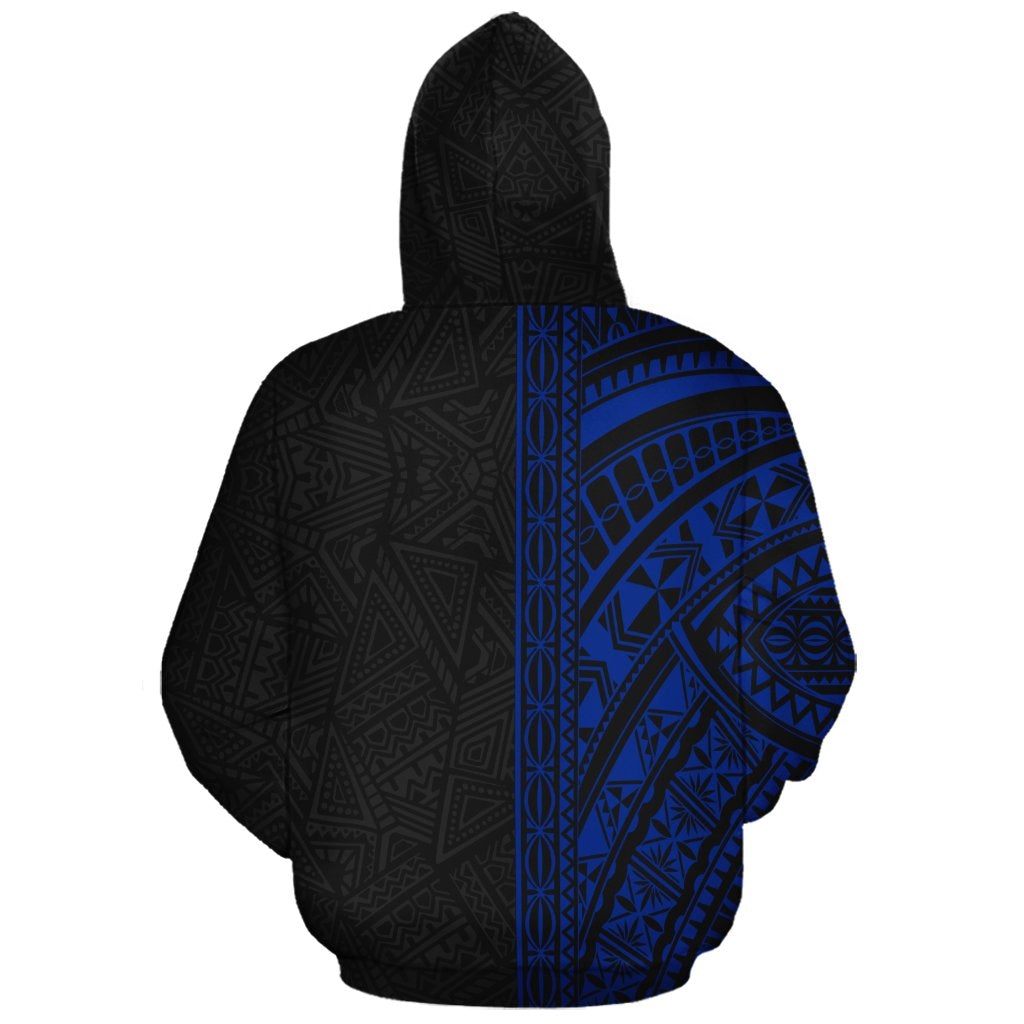 Custom Polynesian Hoodie - Black Blue Poly Line - Wonder Print Shop