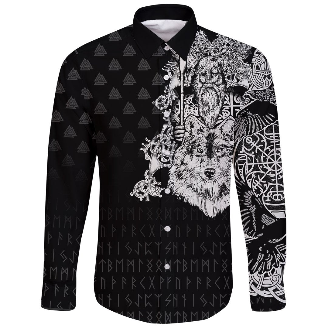 Viking Long Sleeve Button Shirt Old Norse Odin Tattoo RLT12 - Wonder Print Shop