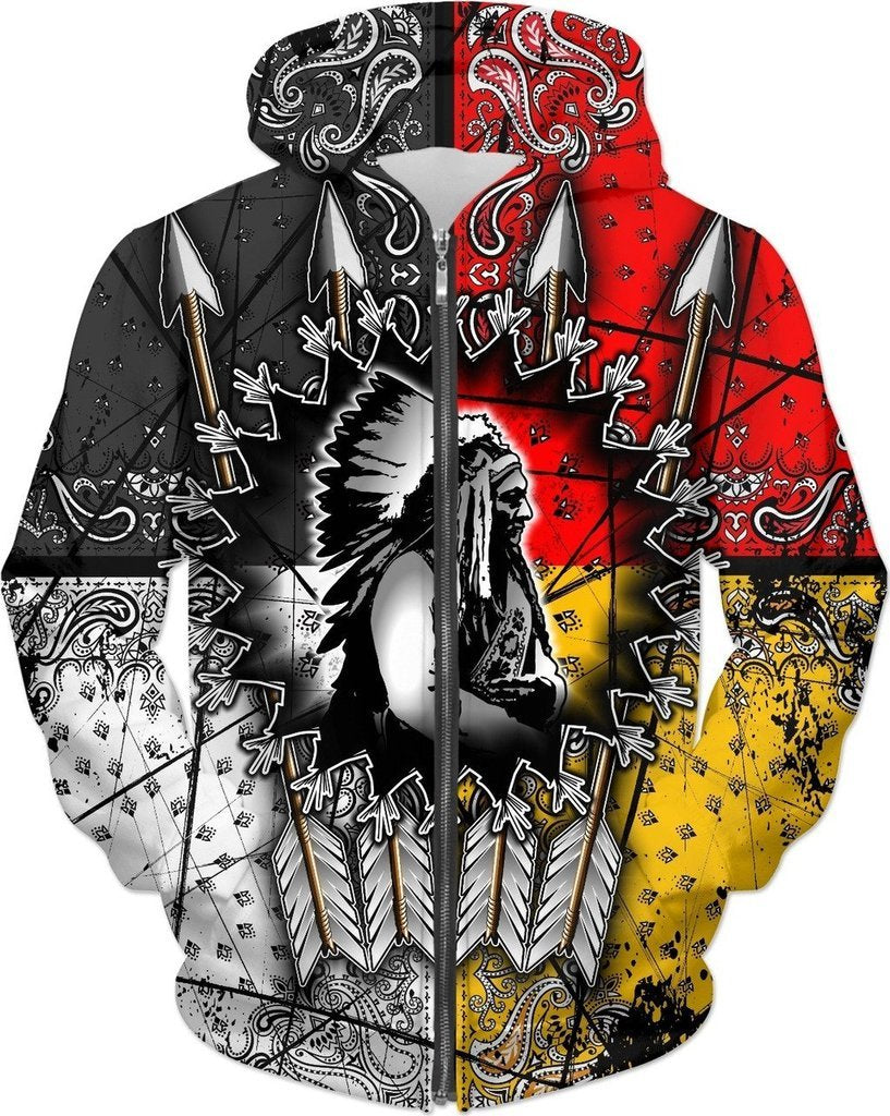Native American Chief 3D Zip Up Hoodie Native American Clothing LT10 - Wonder Print Shop