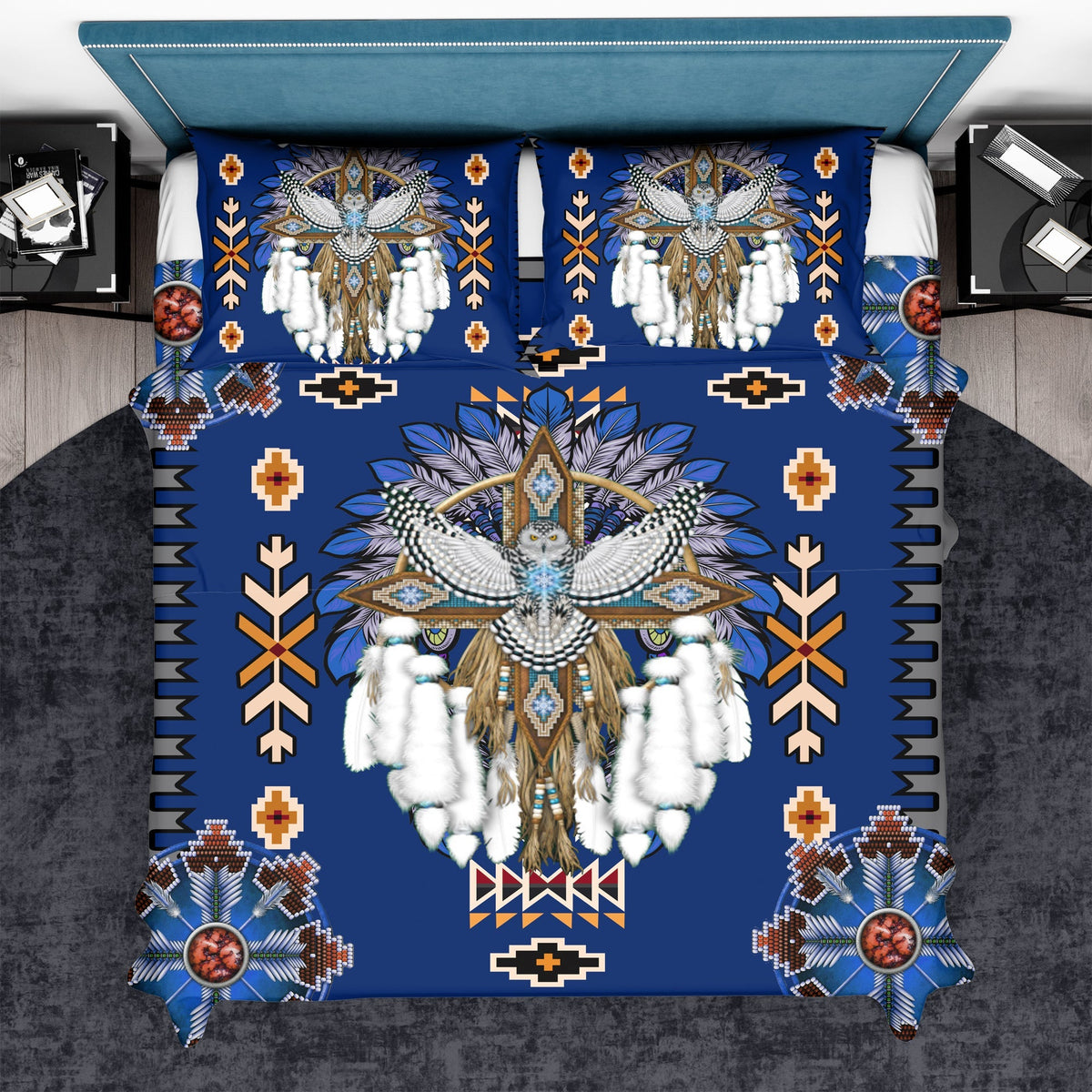 Native American Pattern Blue Headdress Bedding Set LT10 - Wonder Print Shop