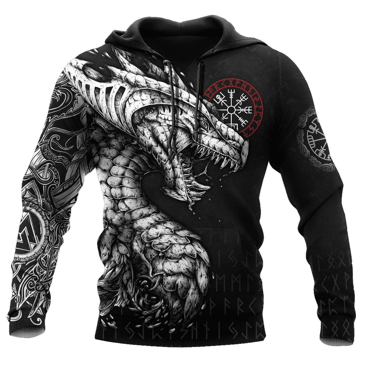 Viking Clothing Viking Dragon, Vegvisir Hoodie New RLT12 - Wonder Print Shop