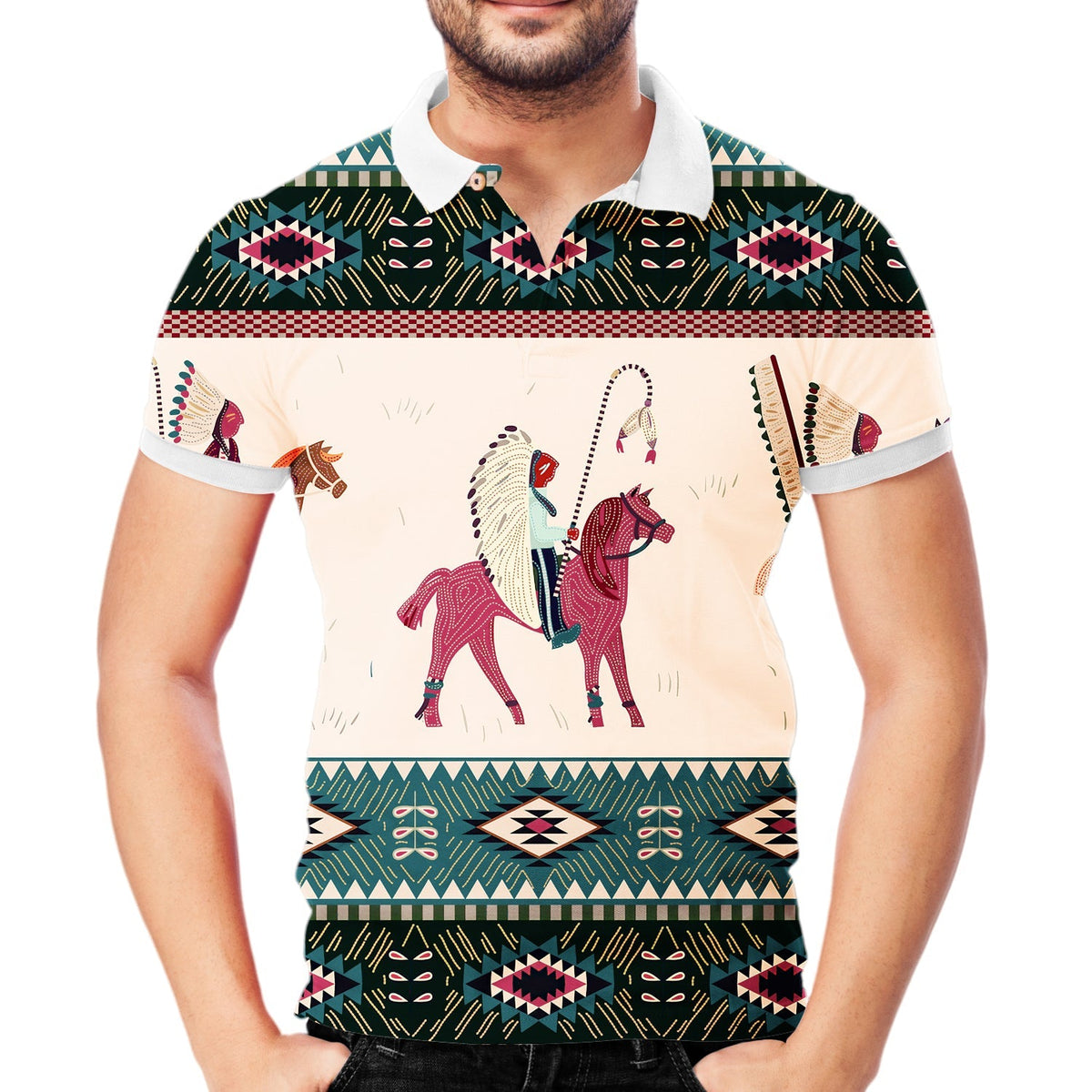 Native American Chief Horse Polo T Shirt 3D LT10 - Wonder Print Shop