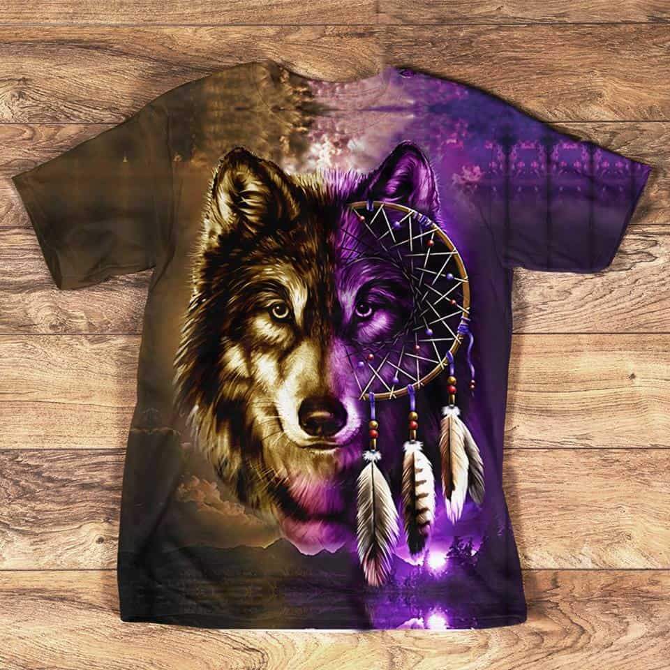 Purple Wolf Dreamcatcher Native American Design 3D T Shirt LT10 - Wonder Print Shop