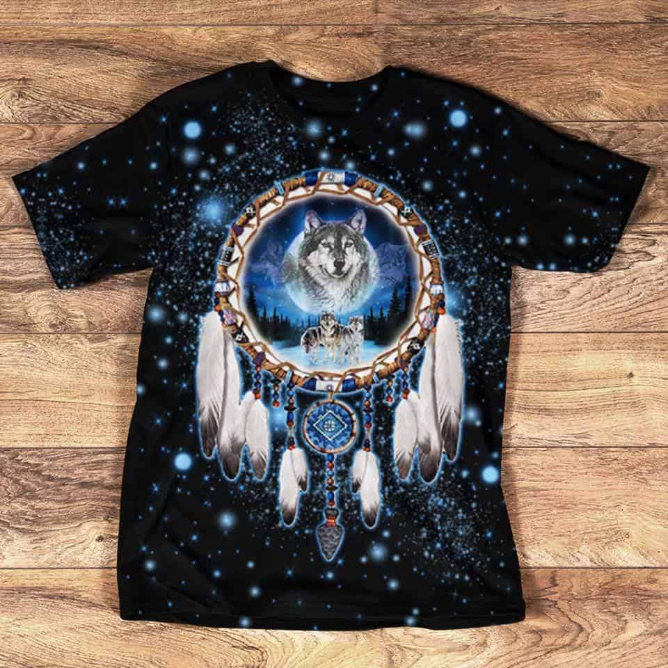 Native American Galaxy Wolf Dream Catcher 3D T Shirt LT10 - Wonder Print Shop