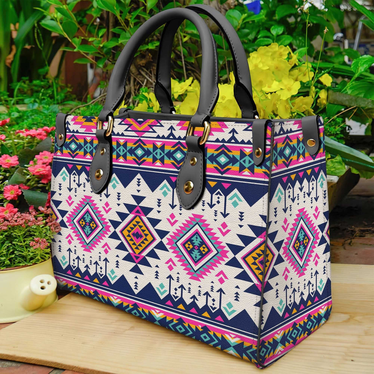native-american-pink-pattern-leather-bag