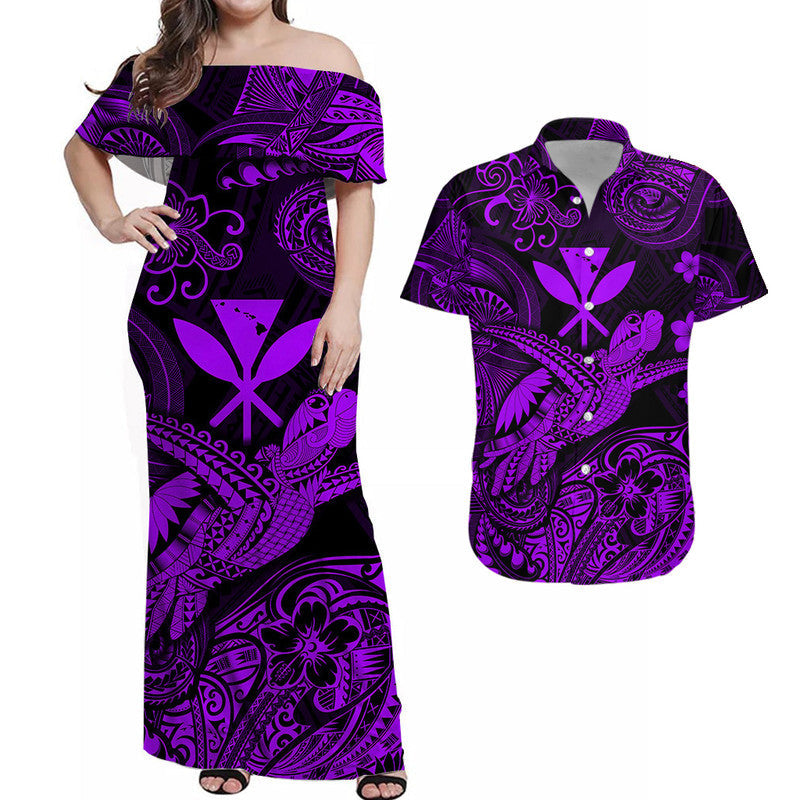 Hawaii Turtle Map Polynesian Matching Hawaiian Outfits For Couples Kanaka Maoli Unique Style - Purple LT8 - Wonder Print Shop