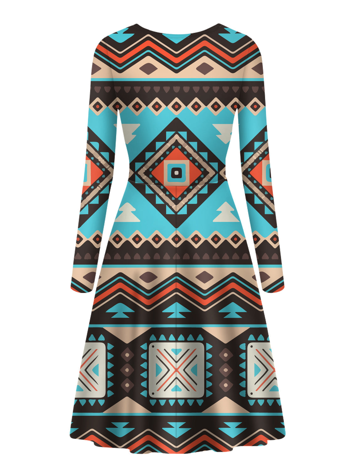 native-american-line-shapes-ethnic-pattern-long-sleeve-dress