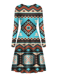 native-american-line-shapes-ethnic-pattern-long-sleeve-dress