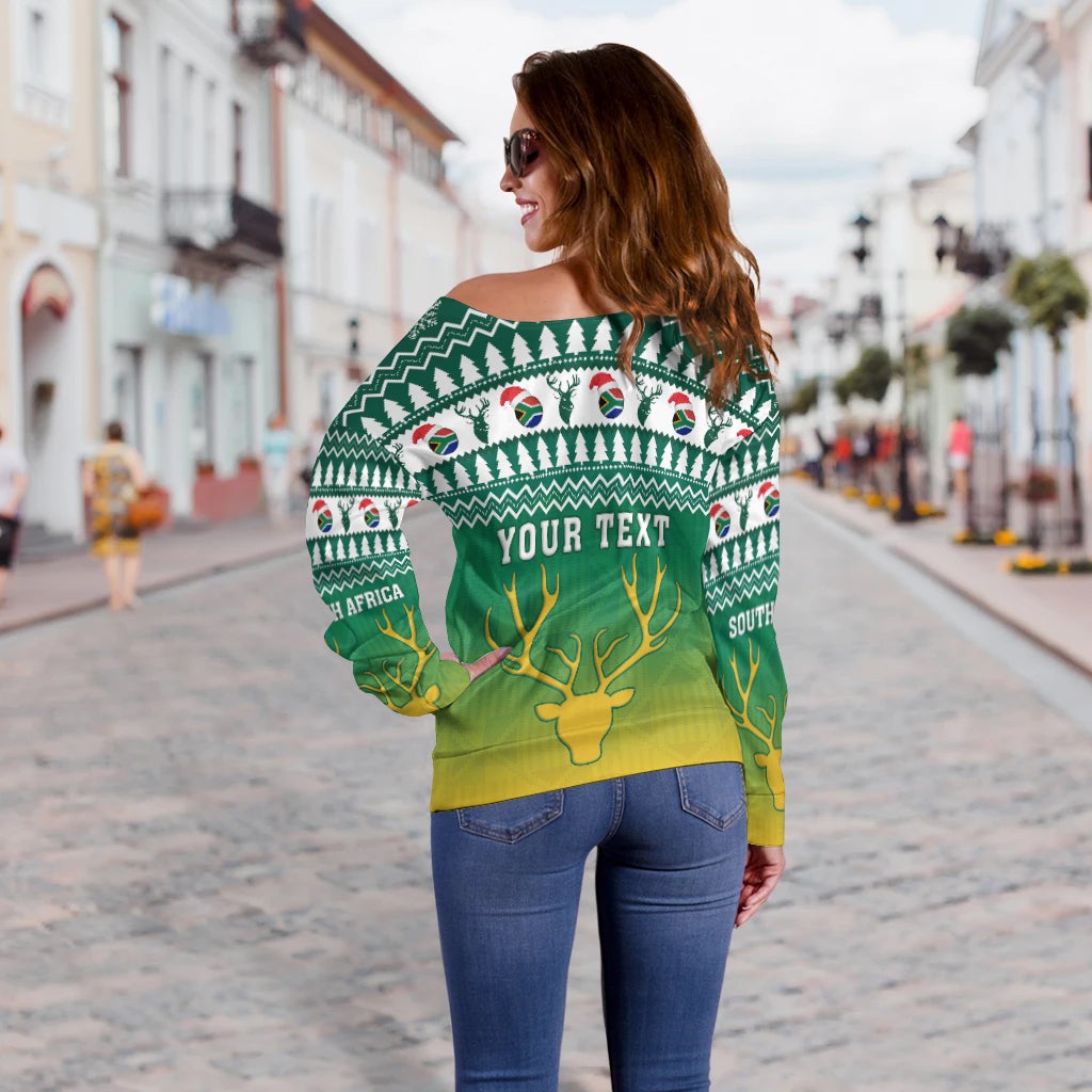 (Custom Personalised) South Africa Rugby Christmas Off Shoulder Sweater Proud Springboks LT13 - Wonder Print Shop