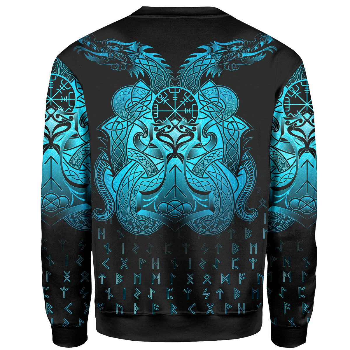Viking Sweatshirt Vegvisir Mjolnir and Dragon Norse Tattoo RLT12 - Wonder Print Shop