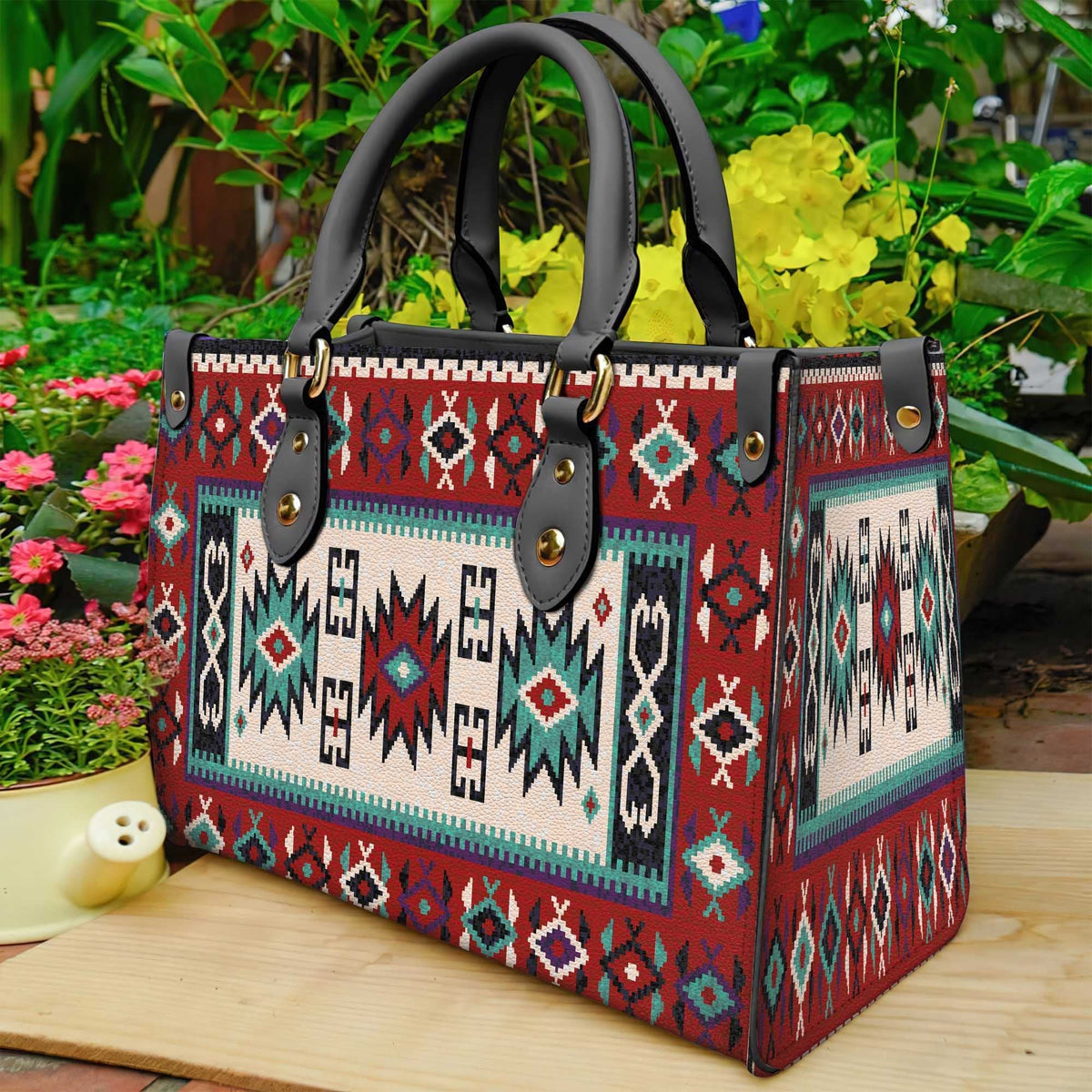 native-american-geometric-red-pattern-leather-bag